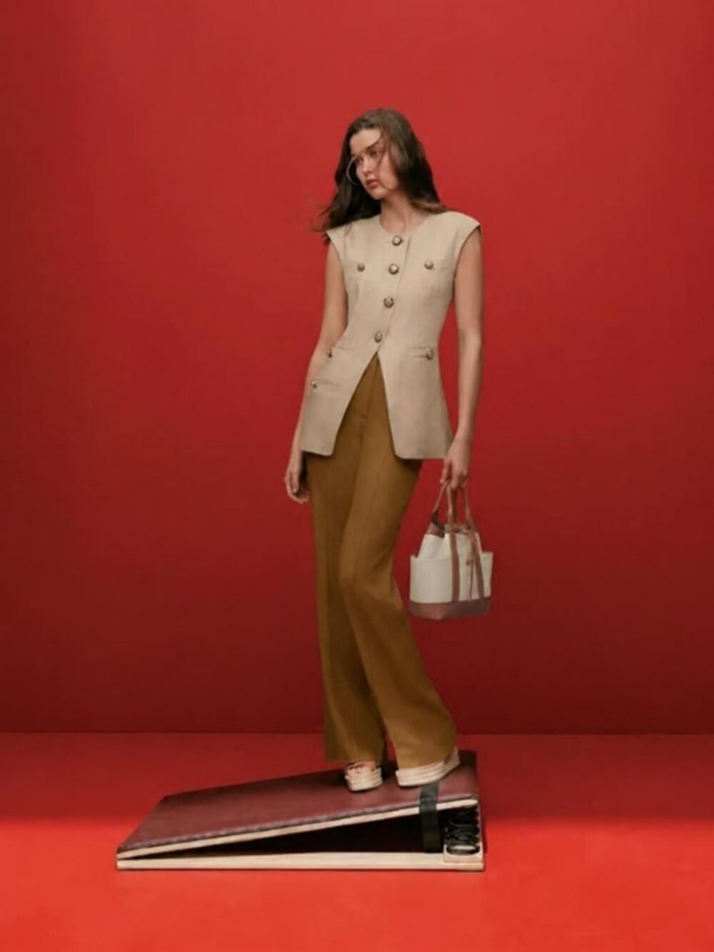 Veronica Beard Revolve sandalwood melange Tamara linen vest